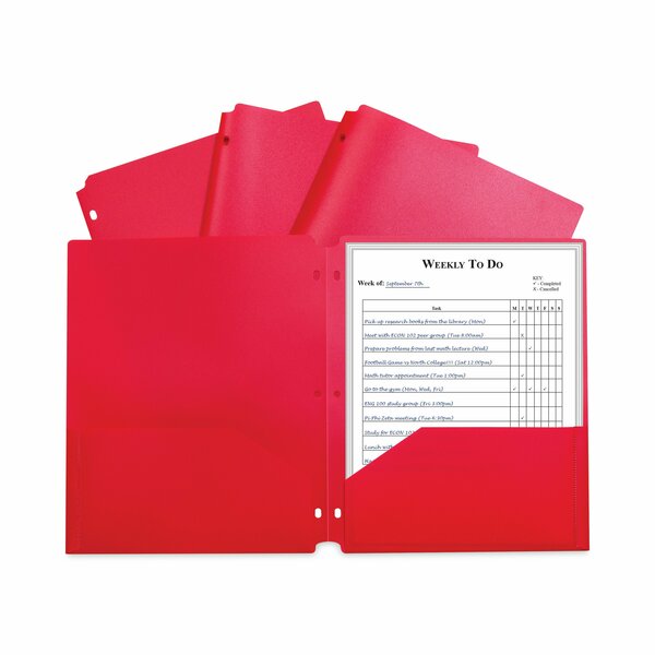 C-Line Products Two-Pocket Heavyweight Poly Portfolio Folder, 3-Hole Punch, 11 x 8.5, Red, 25PK 33934
